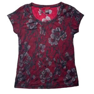 Vivienne Tam Red Black Floral Lace Short Sleeve Top Sz Medium Women's Y2K